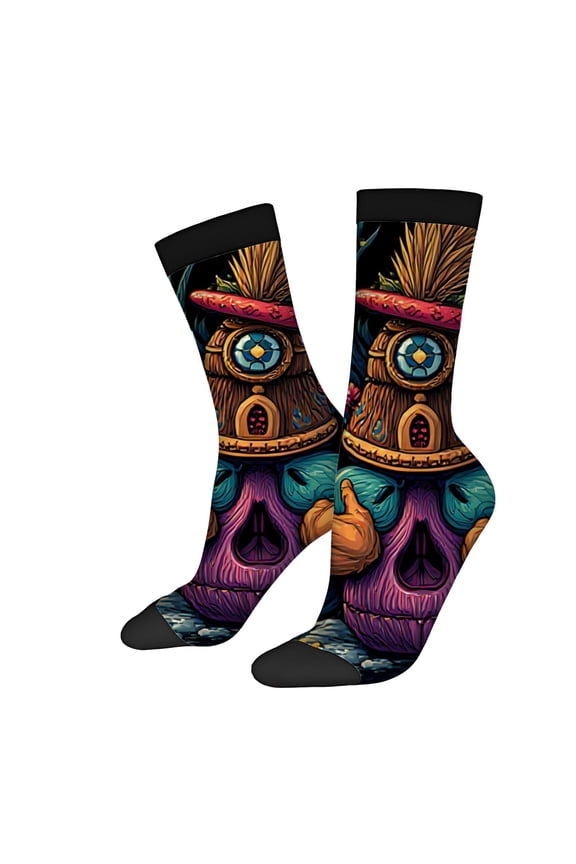 Four Seasons Universal Socks - 2 Pairs of Unisex Trendy Socks with Colorful Monkey Design Vibrant Patterns & Black Accents