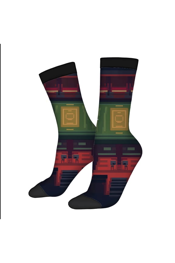Four Seasons Universal Socks - 2 Pairs of Unisex Trendy Socks with Colorful Pixelated Geometric Patterns Inspired by Retro Gaming