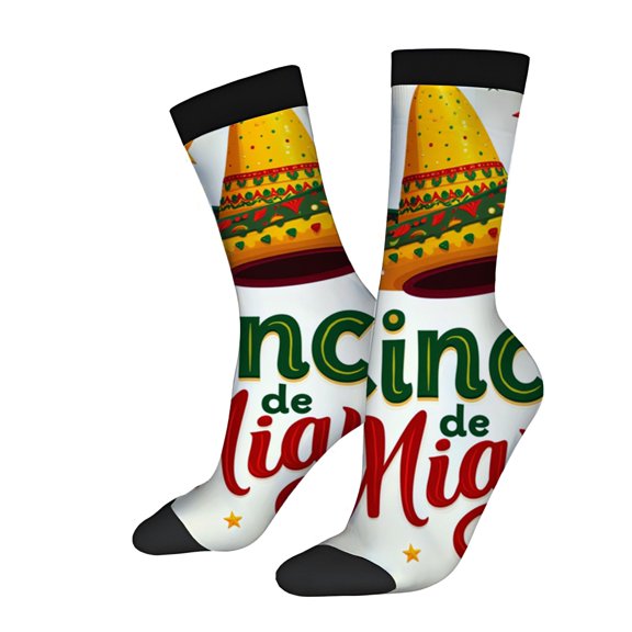 Four Seasons Universal Socks - 2 Pairs of Unisex Trendy Socks with Colorful Sombrero Patterns & Black Accents Perfect for Festive Wear