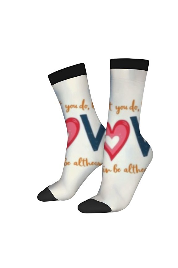Four Seasons Universal Socks - 2 Pairs of Unisex Trendy Socks with Colorful ' V ' and Heart Design Black Toe Caps & Cuffs