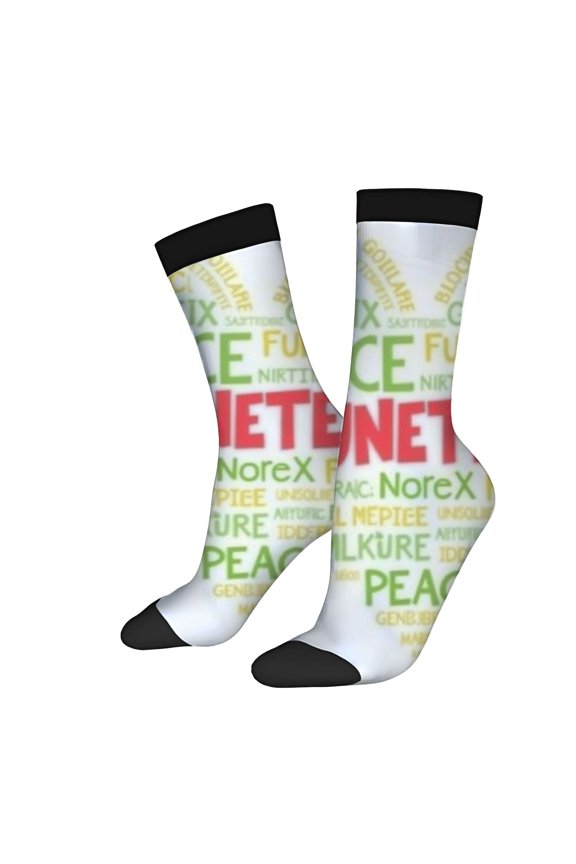 Four Seasons Universal Socks - 2 Pairs of Unisex Trendy Socks with Colorful Word Cloud Design Featuring ' NET PEACE ' and More