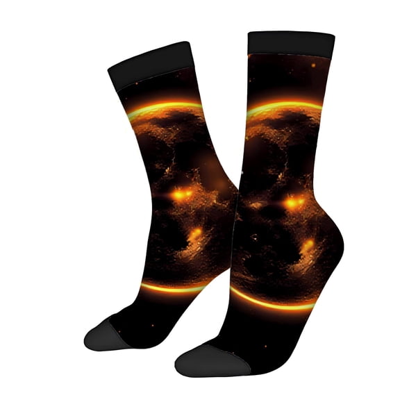 Four Seasons Universal Socks - 2 Pairs of Unisex Trendy Socks with Cosmic Design: Fiery Planet Stars & Glowing Rings for Space Lovers