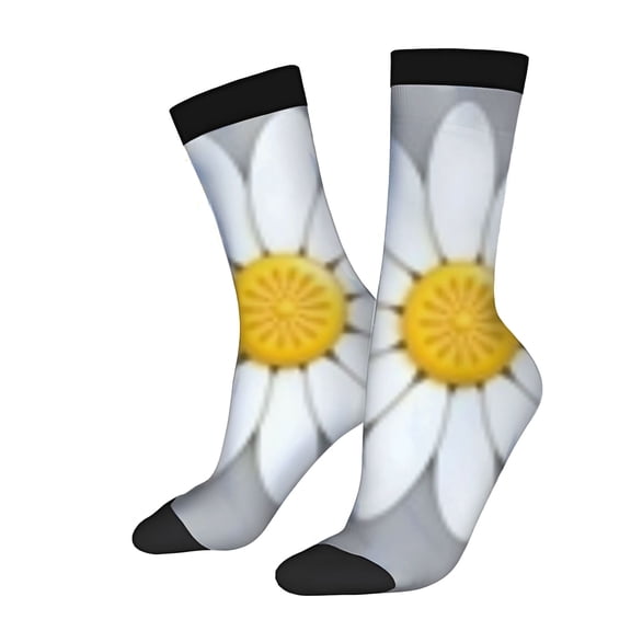 Four Seasons Universal Socks - 2 Pairs of Unisex Trendy Socks with Daisy Pattern White Background & Black Edges Perfect for Any Season