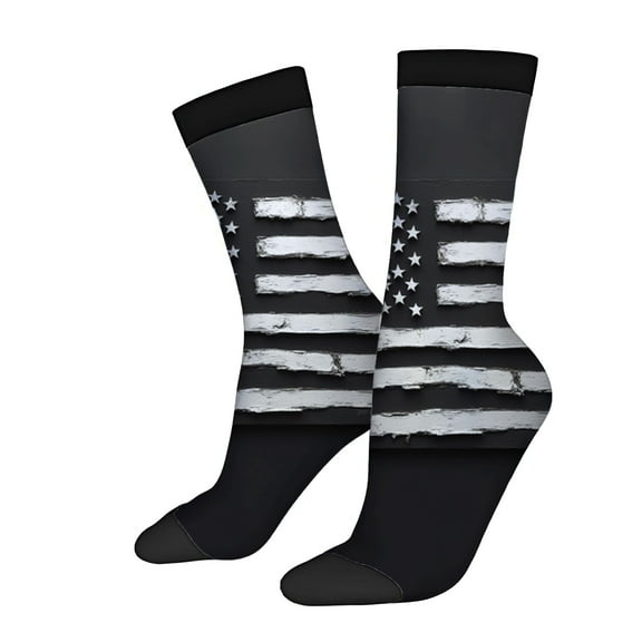 Four Seasons Universal Socks - 2 Pairs of Unisex Trendy Socks with Distressed Black & White American Flag Design