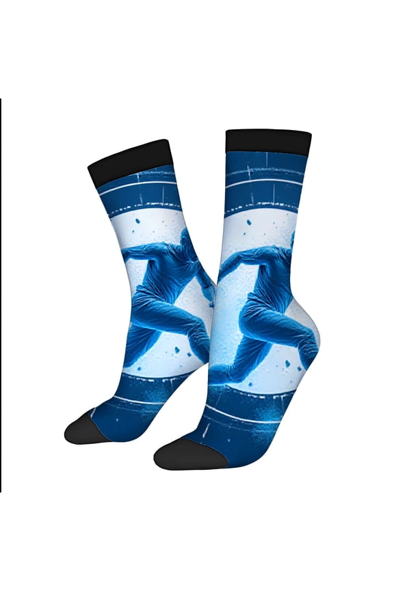 Four Seasons Universal Socks - 2 Pairs of Unisex Trendy Socks with Dynamic Blue Motion Design Black Toe Caps & Cuffs