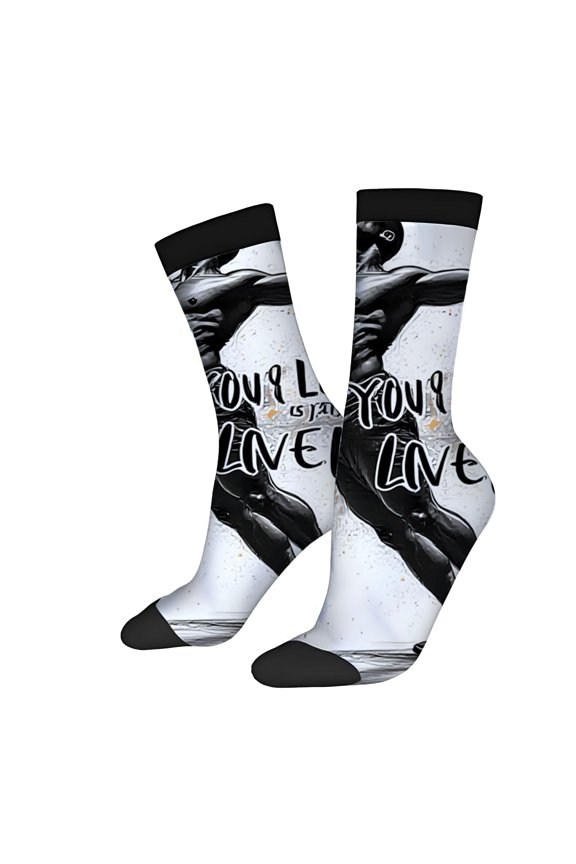 Four Seasons Universal Socks - 2 Pairs of Unisex Trendy Socks with Dynamic Muscular Design Black & White with Orange Dots