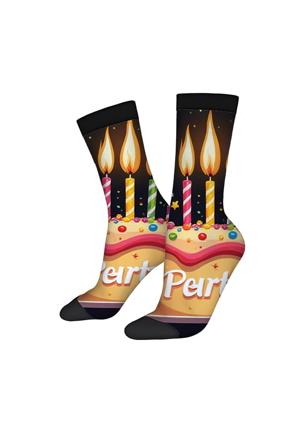 Four Seasons Universal Socks - 2 Pairs of Unisex Trendy Socks with Festive Cake and Birthday Candle Design Mixed Colors Fun & Stylish