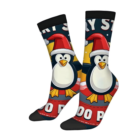 Four Seasons Universal Socks - 2 Pairs of Unisex Trendy Socks with Festive Cartoon Penguin Design Perfect for Holiday Cheer