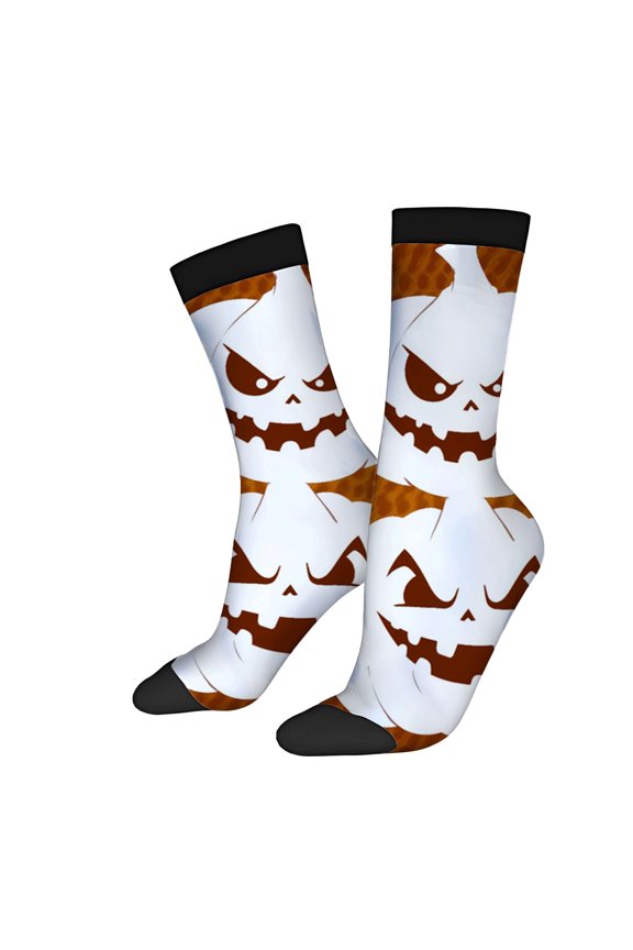 Four Seasons Universal Socks - 2 Pairs of Unisex Trendy Socks with Festive Carved Pumpkin Pattern Black Accents Perfect for Halloween