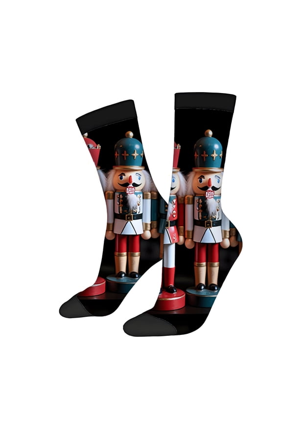 Four Seasons Universal Socks - 2 Pairs of Unisex Trendy Socks with Festive Nutcracker Doll Design in Colorful Holiday Colors