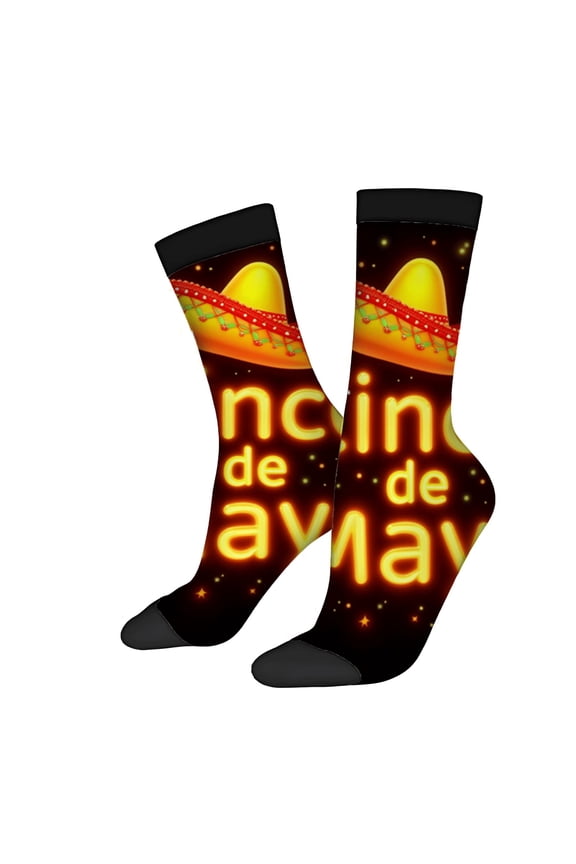 Four Seasons Universal Socks - 2 Pairs of Unisex Trendy Socks with Festive Sombrero Design & Neon ' Noche de ' Print