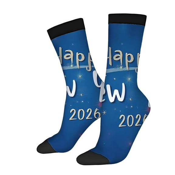 Four Seasons Universal Socks - 2 Pairs of Unisex Trendy Socks with Festive Starry Design ' Happy New Year 2026 ' Print Mixed Colors