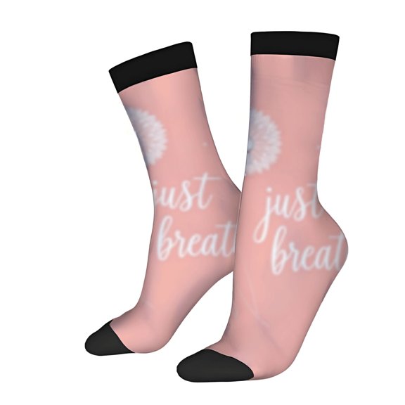 Four Seasons Universal Socks - 2 Pairs of Unisex Trendy Socks with Floral Design and ' Just Breathe ' Print on Pink Background