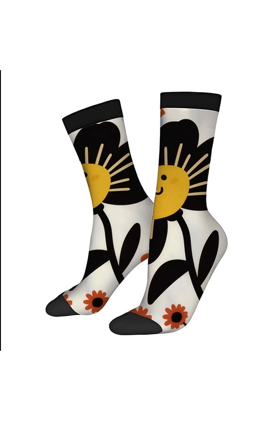 Four Seasons Universal Socks - 2 Pairs of Unisex Trendy Socks with Floral Pattern Smiling Sun Black Toes & Heels Mixed Colors