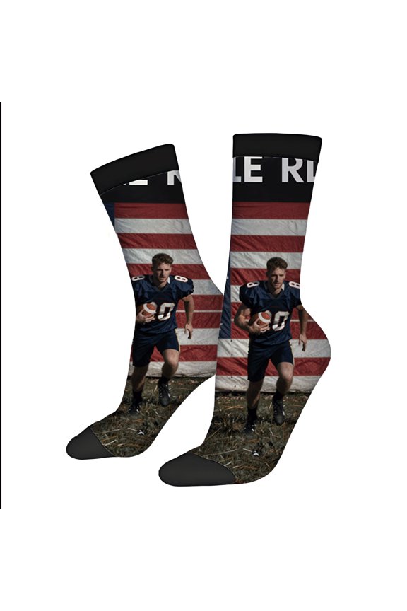 Four Seasons Universal Socks - 2 Pairs of Unisex Trendy Socks with Football Player Design American Flag Background Mixed Colors