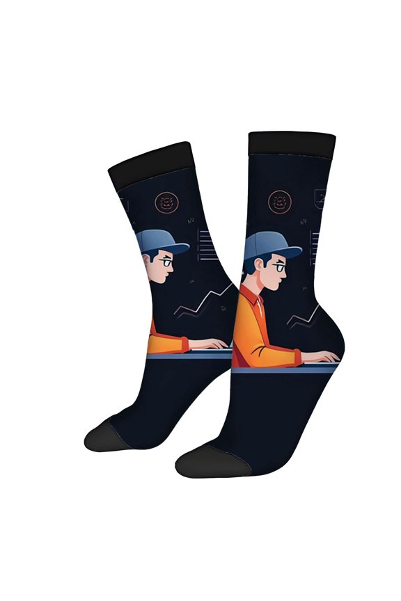 Four Seasons Universal Socks - 2 Pairs of Unisex Trendy Socks with Fun Cartoon Character Design Perfect for Data Lovers