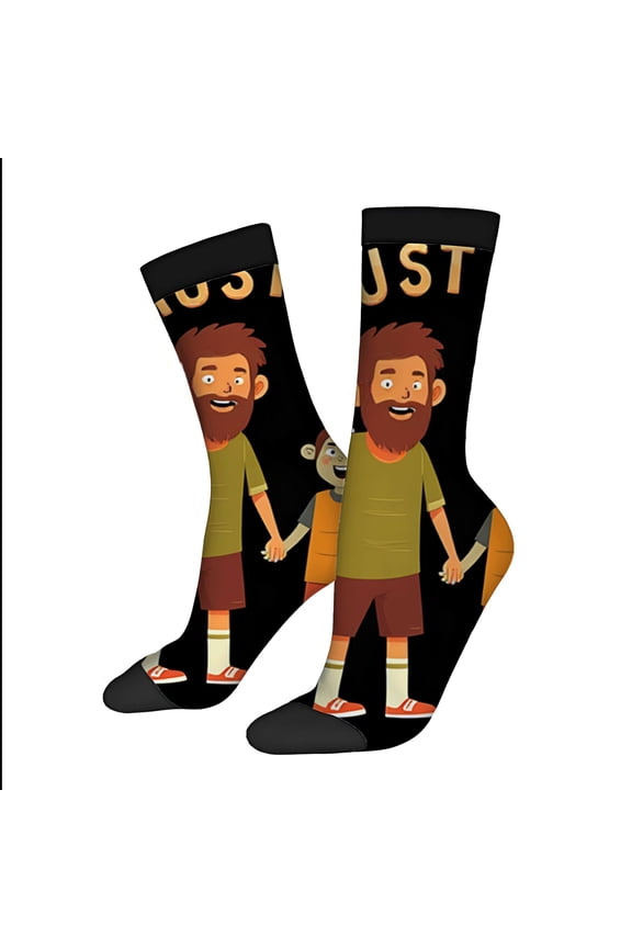 Four Seasons Universal Socks - 2 Pairs of Unisex Trendy Socks with Fun Cartoon Character & Monkey Design on Black Background