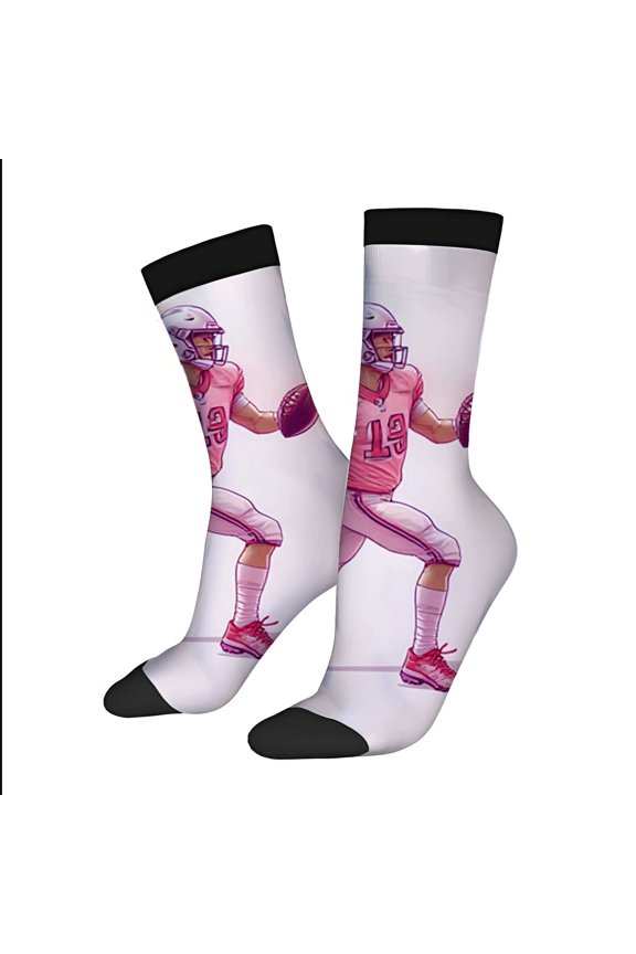 Four Seasons Universal Socks - 2 Pairs of Unisex Trendy Socks with Fun Cartoon Football Player Design in Vibrant Colors