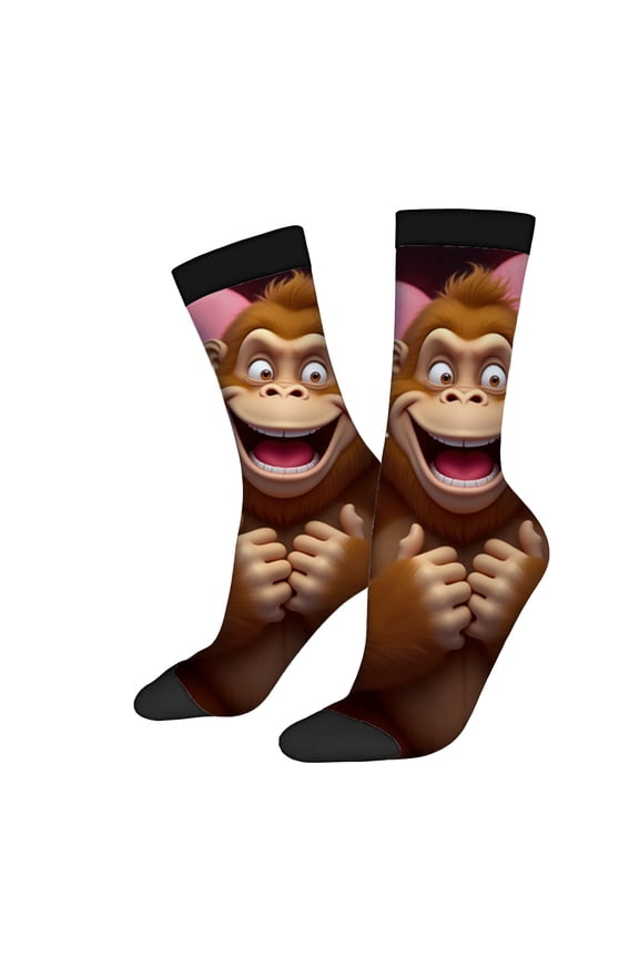 Four Seasons Universal Socks - 2 Pairs of Unisex Trendy Socks with Fun Cartoon Monkey Design Mixed Colors Perfect for All Seasons