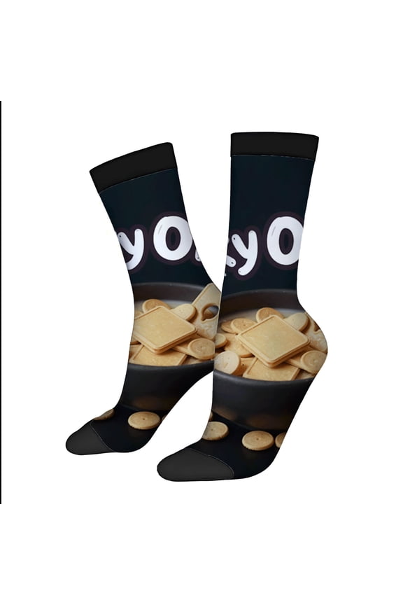 Four Seasons Universal Socks - 2 Pairs of Unisex Trendy Socks with Fun Cookie Bowl Design on Dark Background Black Toe & Heel Caps