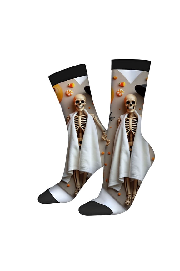 Four Seasons Universal Socks - 2 Pairs of Unisex Trendy Socks with Fun Halloween Skeleton Candy Corn & Pumpkin Design