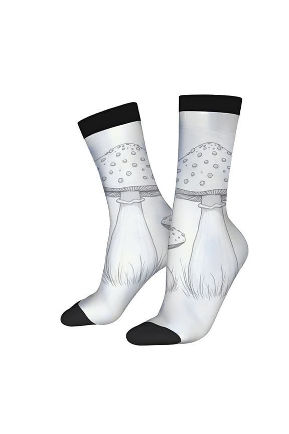 Four Seasons Universal Socks - 2 Pairs of Unisex Trendy Socks with Fun Mushroom Design Polka Dots Black Toe Caps & Cuffs