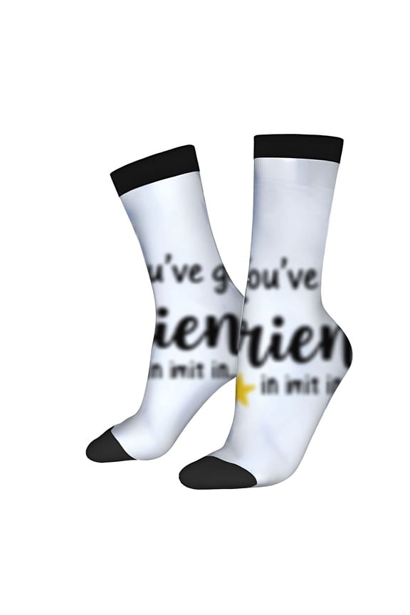 Four Seasons Universal Socks - 2 Pairs of Unisex Trendy Socks with Fun Patterns Black Toe Caps & Unique Messages Perfect for All Seasons