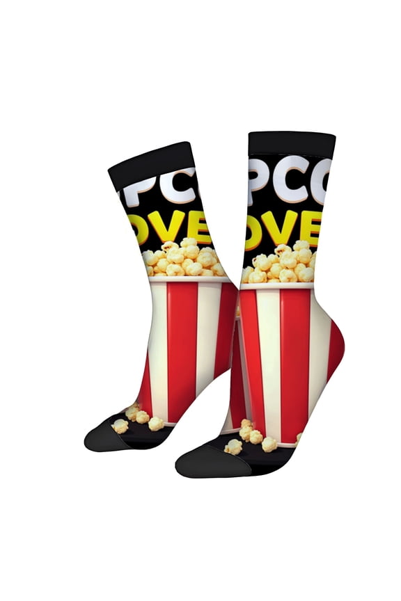 Four Seasons Universal Socks - 2 Pairs of Unisex Trendy Socks with Fun Popcorn Design Red & White Stripes Perfect for Lovers