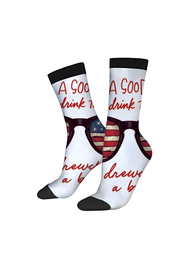 Four Seasons Universal Socks - 2 Pairs of Unisex Trendy Socks with Fun Sunglasses & American Flag Design Perfect for Any Occasion