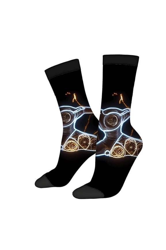 Four Seasons Universal Socks - 2 Pairs of Unisex Trendy Socks with Futuristic Robot Design on Black Background