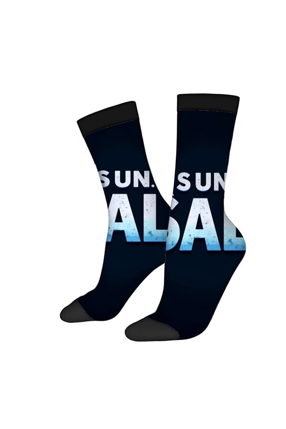 Four Seasons Universal Socks - 2 Pairs of Unisex Trendy Socks with Gradient Design Dark to Light Blue Bold " SUNS SUN " Text