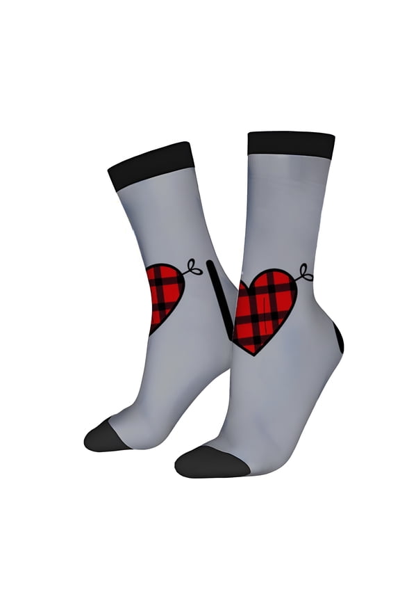 Four Seasons Universal Socks - 2 Pairs of Unisex Trendy Socks with Gray Body Black Toe Caps & Red Black Heart Design