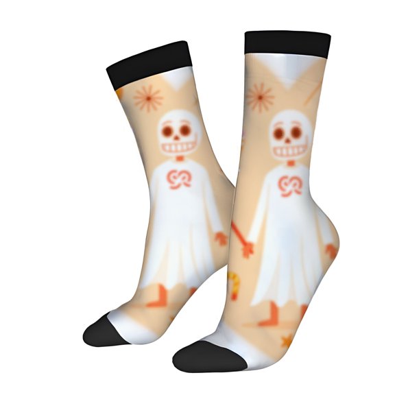 Four Seasons Universal Socks - 2 Pairs of Unisex Trendy Socks with Halloween Ghost Design Face and Star Patterns