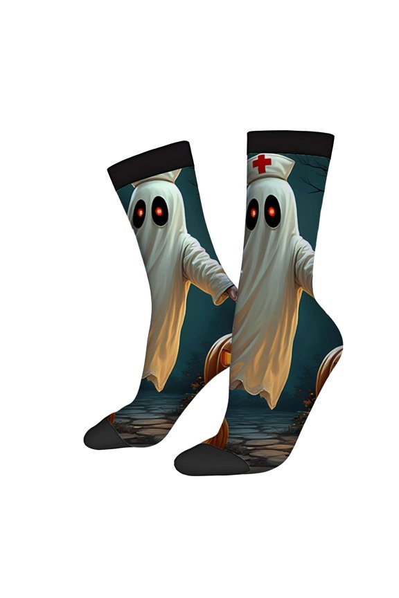Four Seasons Universal Socks - 2 Pairs of Unisex Trendy Socks with Halloween Ghost Design Spooky Pumpkin & Eerie Night Sky