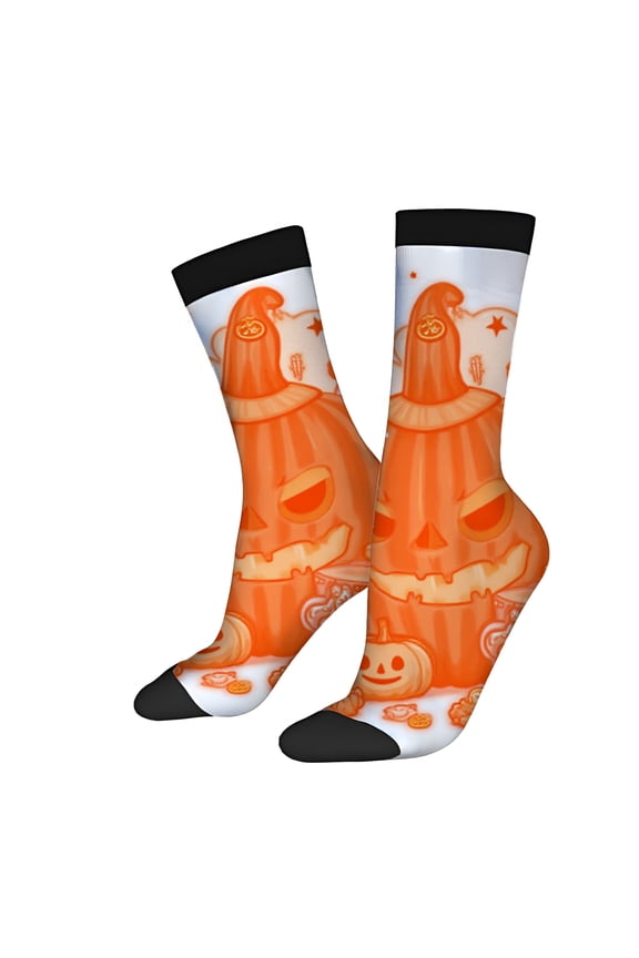 Four Seasons Universal Socks - 2 Pairs of Unisex Trendy Socks with Halloween Pumpkin & Candy Corn Design Black Accents