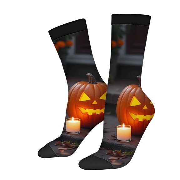 Four Seasons Universal Socks - 2 Pairs of Unisex Trendy Socks with Halloween Pumpkin Design Cozy Autumn Vibes Mixed Colors