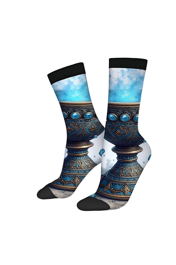 Four Seasons Universal Socks - 2 Pairs of Unisex Trendy Socks with Intricate Fantasy Urn Design Ethereal Blue & Gold Patterns