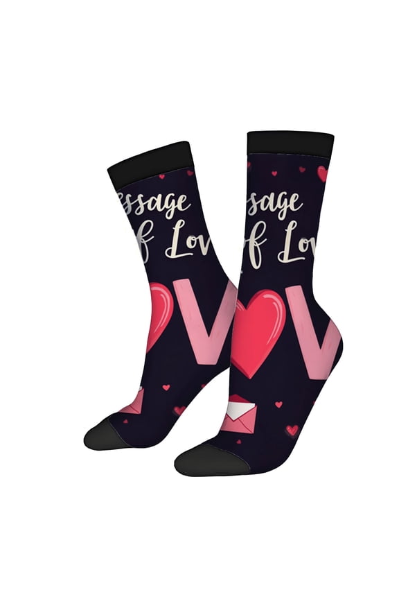 Four Seasons Universal Socks - 2 Pairs of Unisex Trendy Socks with ' Message of Love ' Hearts & Envelopes Design Mixed Colors