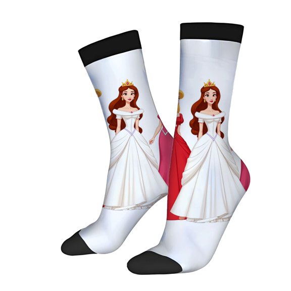 Four Seasons Universal Socks - 2 Pairs of Unisex Trendy Socks with Mixed Color Patterns Featuring Princess Design on White Background