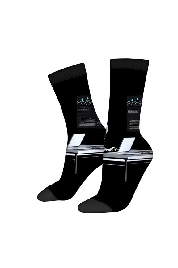 Four Seasons Universal Socks - 2 Pairs of Unisex Trendy Socks with Modern Desk & Laptop Design Mixed Colors Stylish & Comfortable