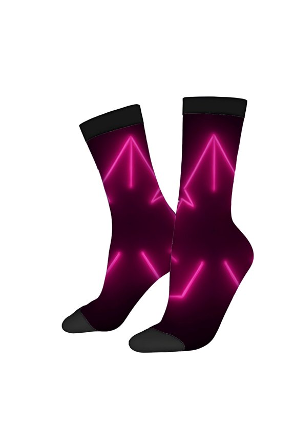 Four Seasons Universal Socks - 2 Pairs of Unisex Trendy Socks with Neon Pink Abstract Arrows on Dark Background Stylish & Fun