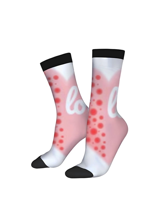 Four Seasons Universal Socks - 2 Pairs of Unisex Trendy Socks with Pink & White Design Red Dots and ' Love ' Pattern