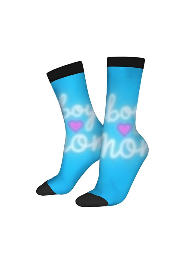 Four Seasons Universal Socks - 2 Pairs of Unisex Trendy Socks with Playful ' Boy On ' Design & Heart Bright Blue with Black Toe Caps