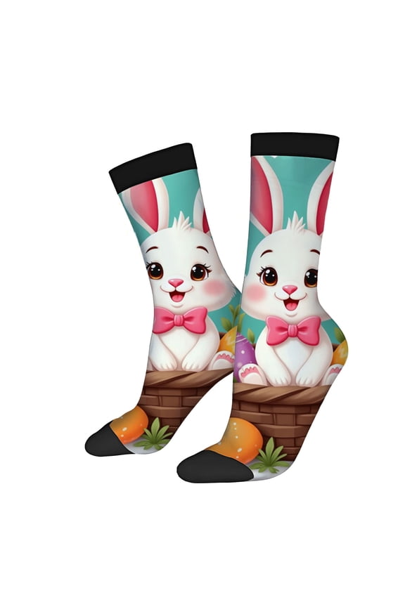 Four Seasons Universal Socks - 2 Pairs of Unisex Trendy Socks with Playful Cartoon Colorful Easter Egg Design