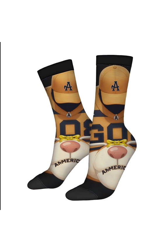 Four Seasons Universal Socks - 2 Pairs of Unisex Trendy Socks with Playful Cartoon Design Featuring Yellow Cap Bow Tie & Print