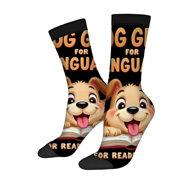 Four Seasons Universal Socks - 2 Pairs of Unisex Trendy Socks with Playful Cartoon Dog Design & Bold ' BIG GIRL FOR ENGLISH ' Text