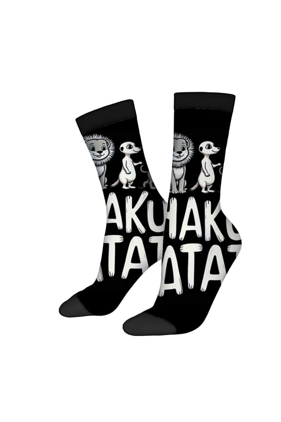 Four Seasons Universal Socks - 2 Pairs of Unisex Trendy Socks with Playful Cartoon Lion & Meerkat Design Mixed Colors