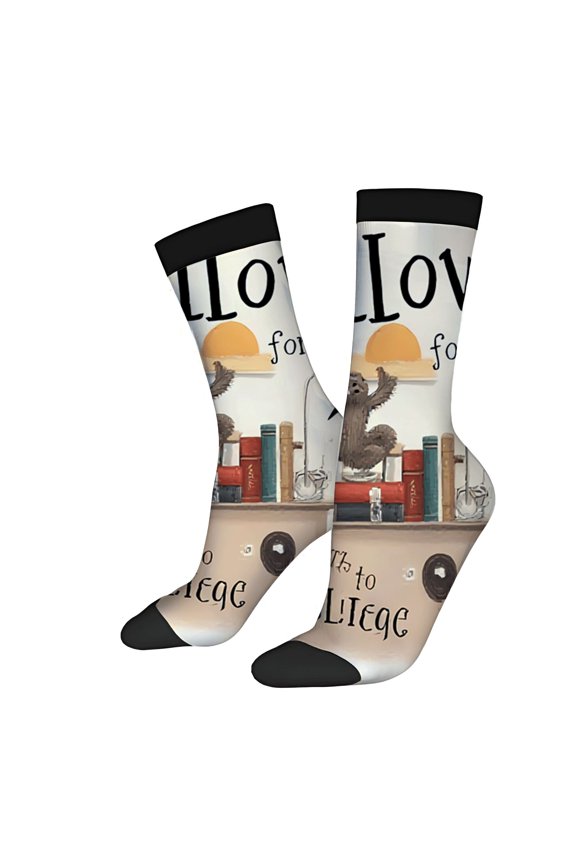 Four Seasons Universal Socks - 2 Pairs of Unisex Trendy Socks with Playful Cartoon Monkey & Colorful Books Design Perfect for All Seasons
