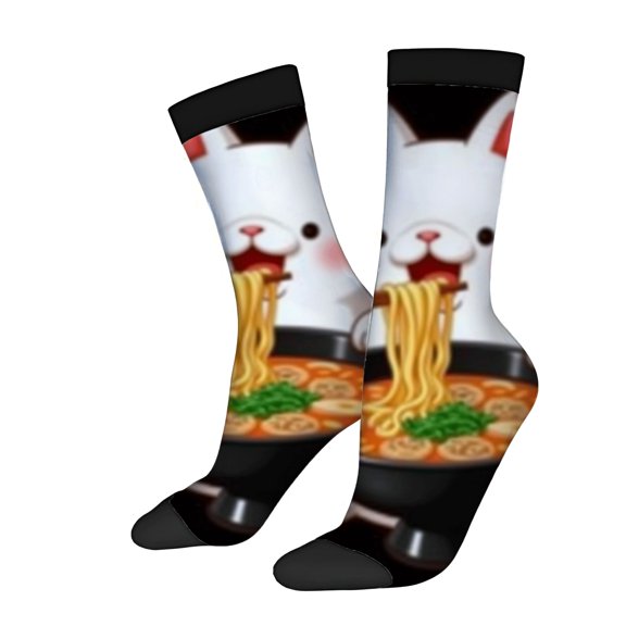 Four Seasons Universal Socks - 2 Pairs of Unisex Trendy Socks with Playful Cartoon Rabbit & Ramen Design Mixed Colors