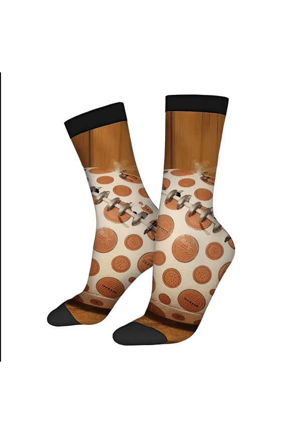 Four Seasons Universal Socks - 2 Pairs of Unisex Trendy Socks with Playful Cookie Pattern on Wooden Background Perfect for All Seasons
